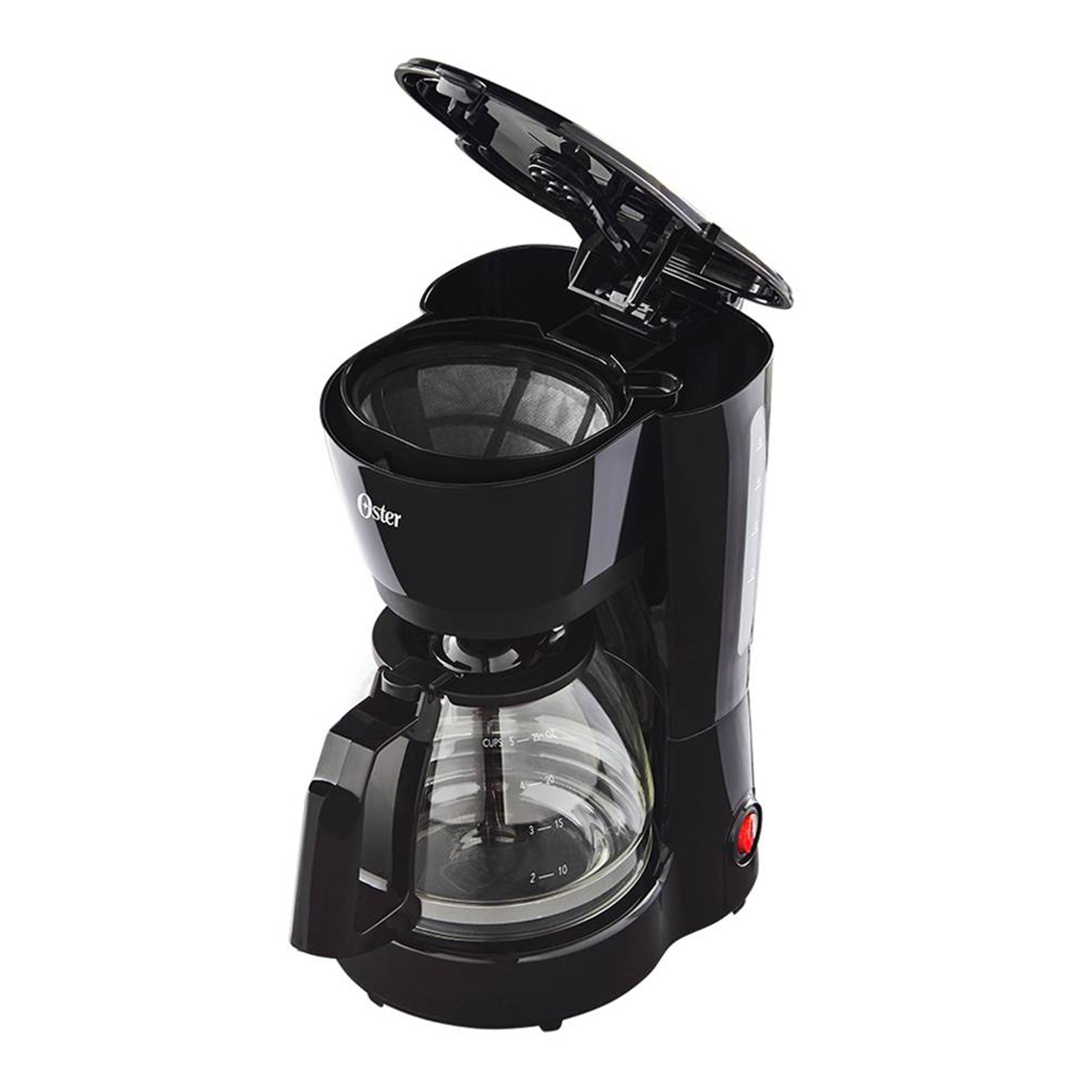 CAFETERA 5 TAZAS ANALOGA JARRA DE VIDRIO NEGRO OSTER.
