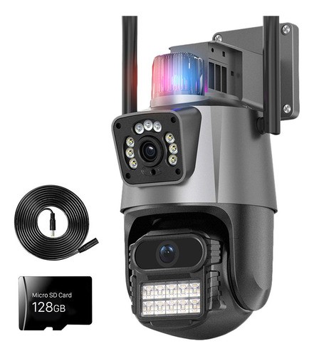 "Cámara De Seguridad Doble Lente 8mp Con Tarjeta Sd 128gb Gris "