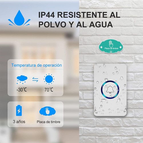"Timbre Inalámbrico Impermeable Con 1 Transmiso 2 Receptor blancos "