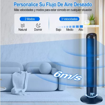 Ventilador De Torre Silencioso Giratorio Con Control Remoto T.