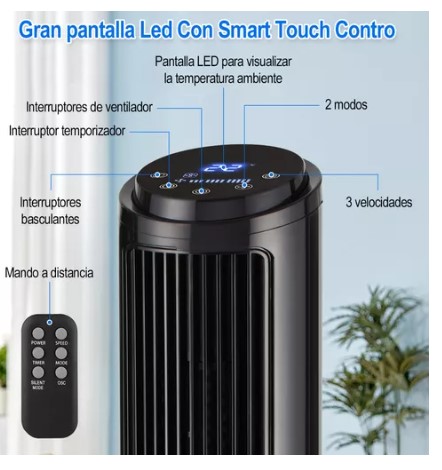 Ventilador De Torre Silencioso Giratorio Con Control Remoto T.