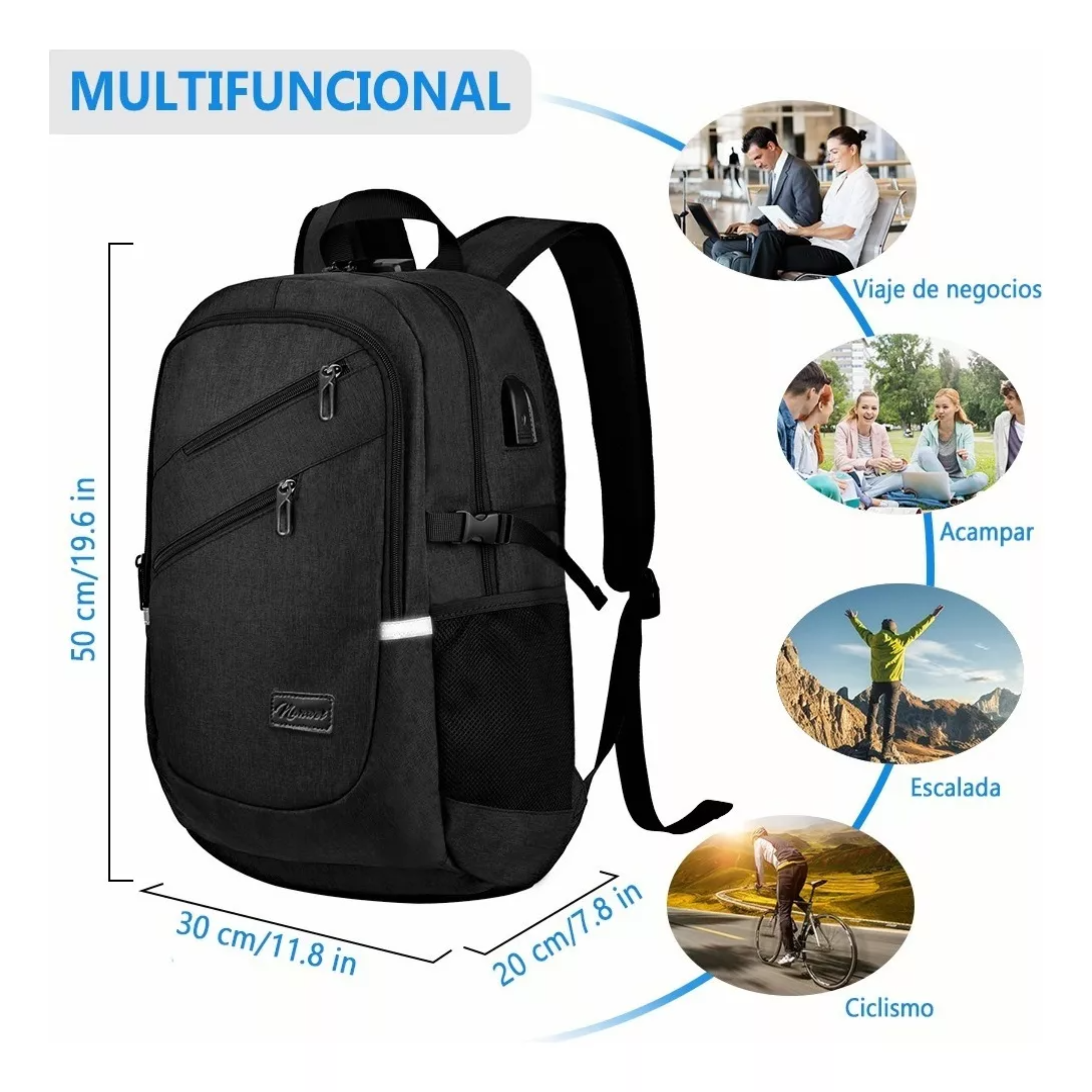 Mochila urbana 8848 BCS-10012 color GRIS OSCURO diseño liso 35L.