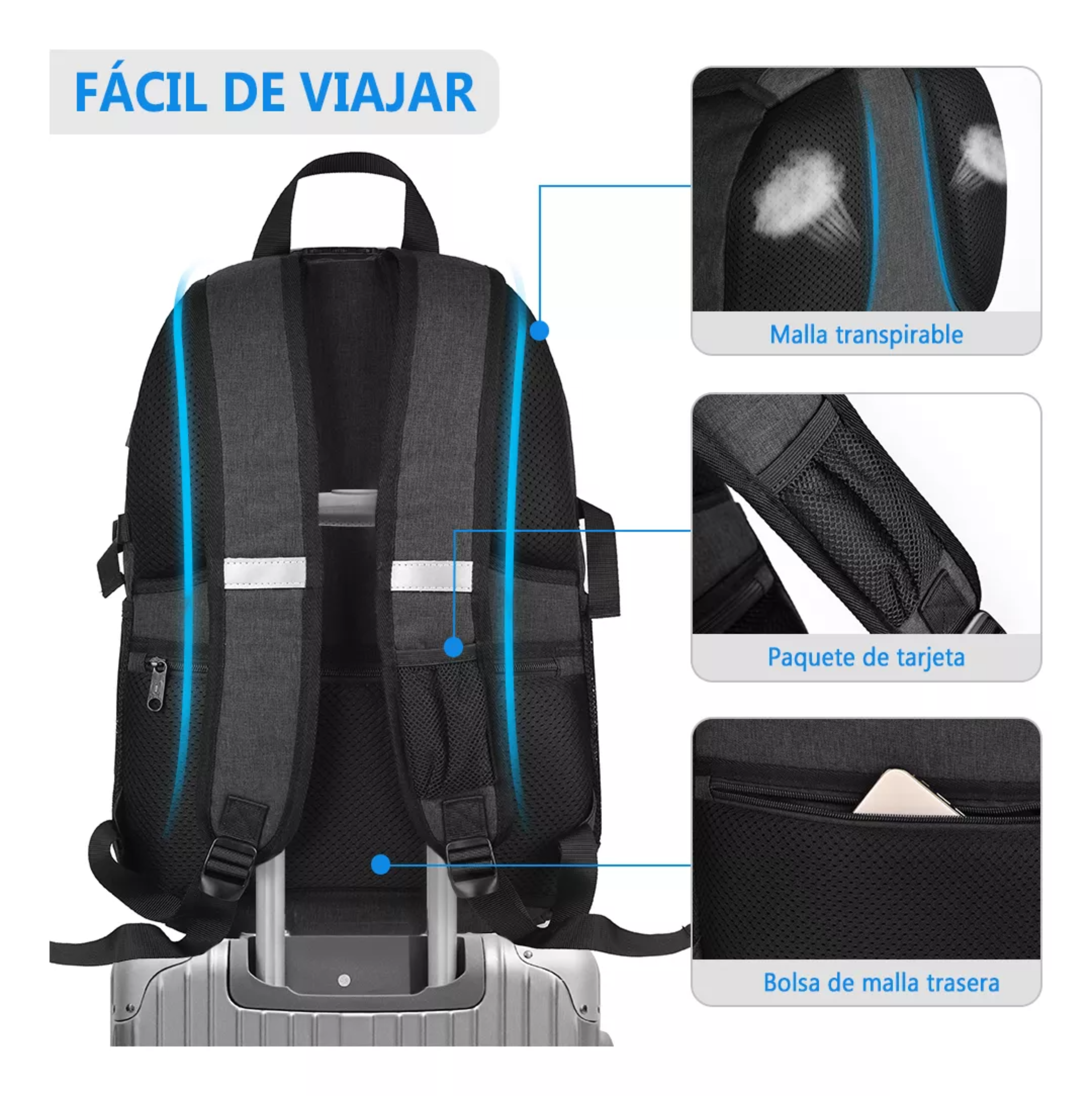 Mochila urbana 8848 BCS-10012 color GRIS OSCURO diseño liso 35L.
