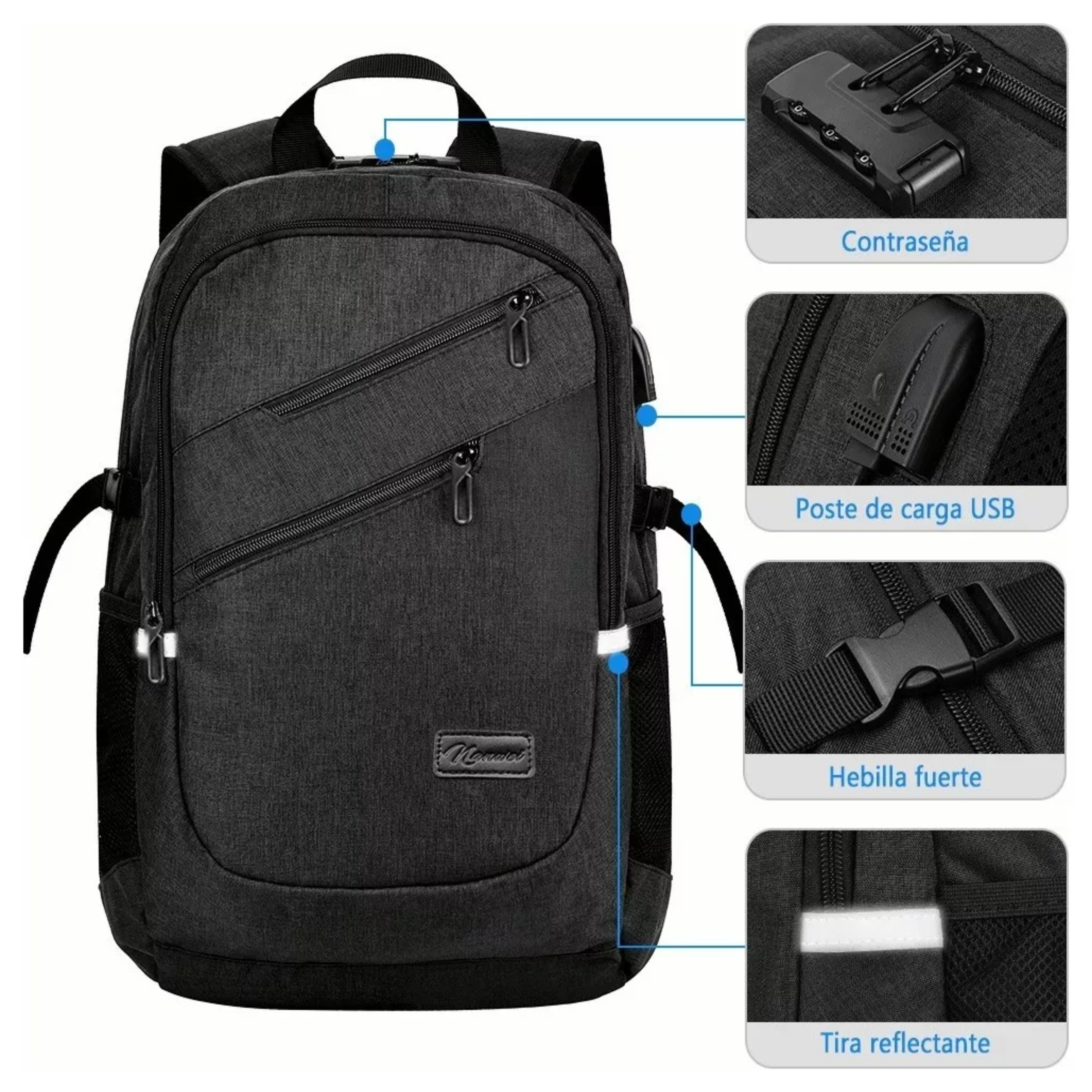 Mochila urbana 8848 BCS-10012 color GRIS OSCURO diseño liso 35L.