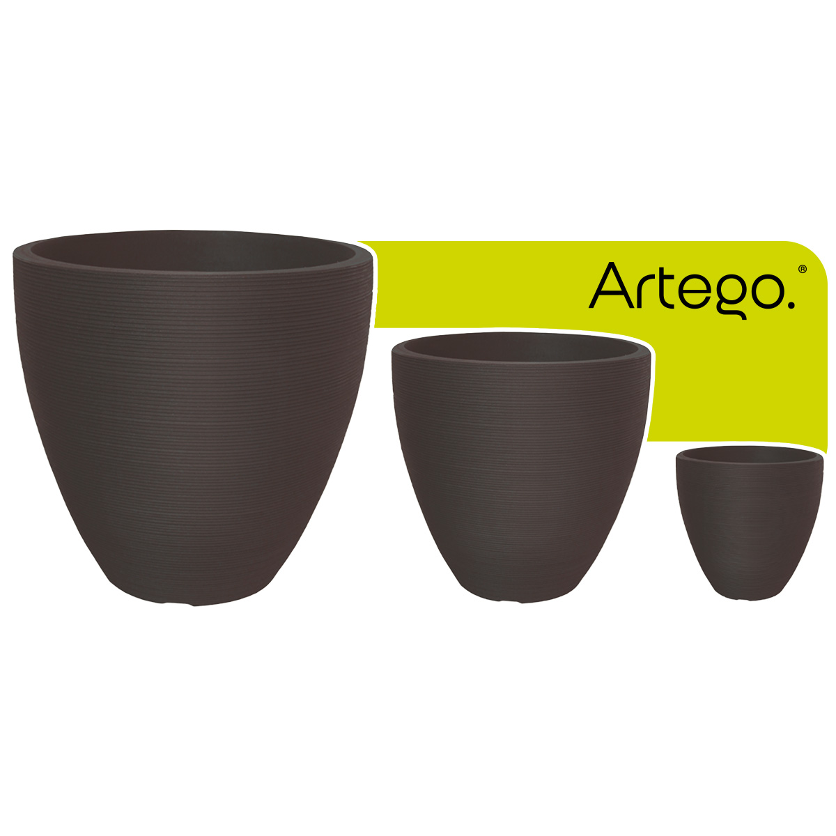 Macetas modernas set de 3 piezas BIG SIZE para exteriores grande ELIPSE de Polietileno ultra ligera Artego Japi