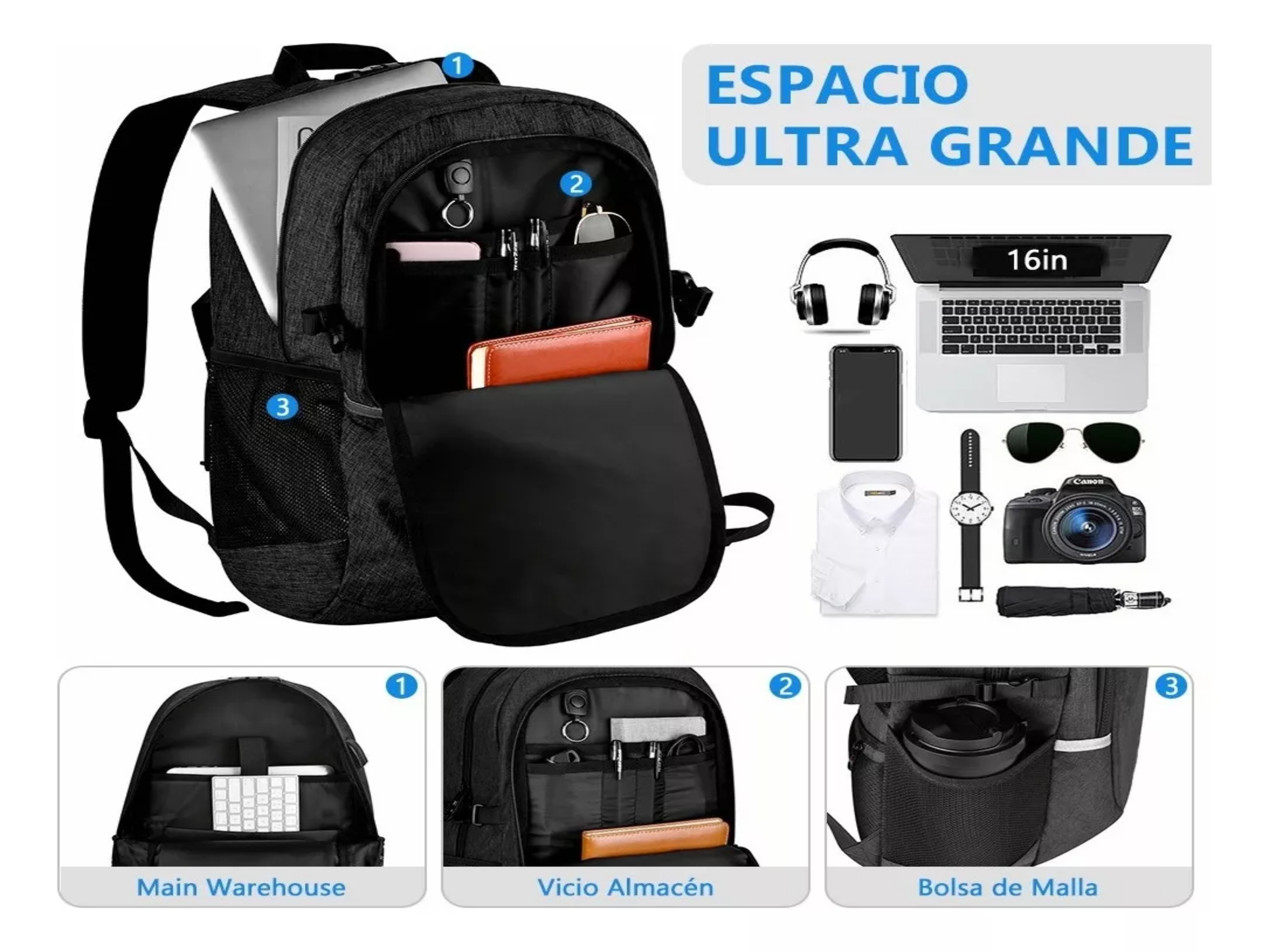 Mochila urbana 8848 BCS-10012 color GRIS OSCURO diseño liso 35L.