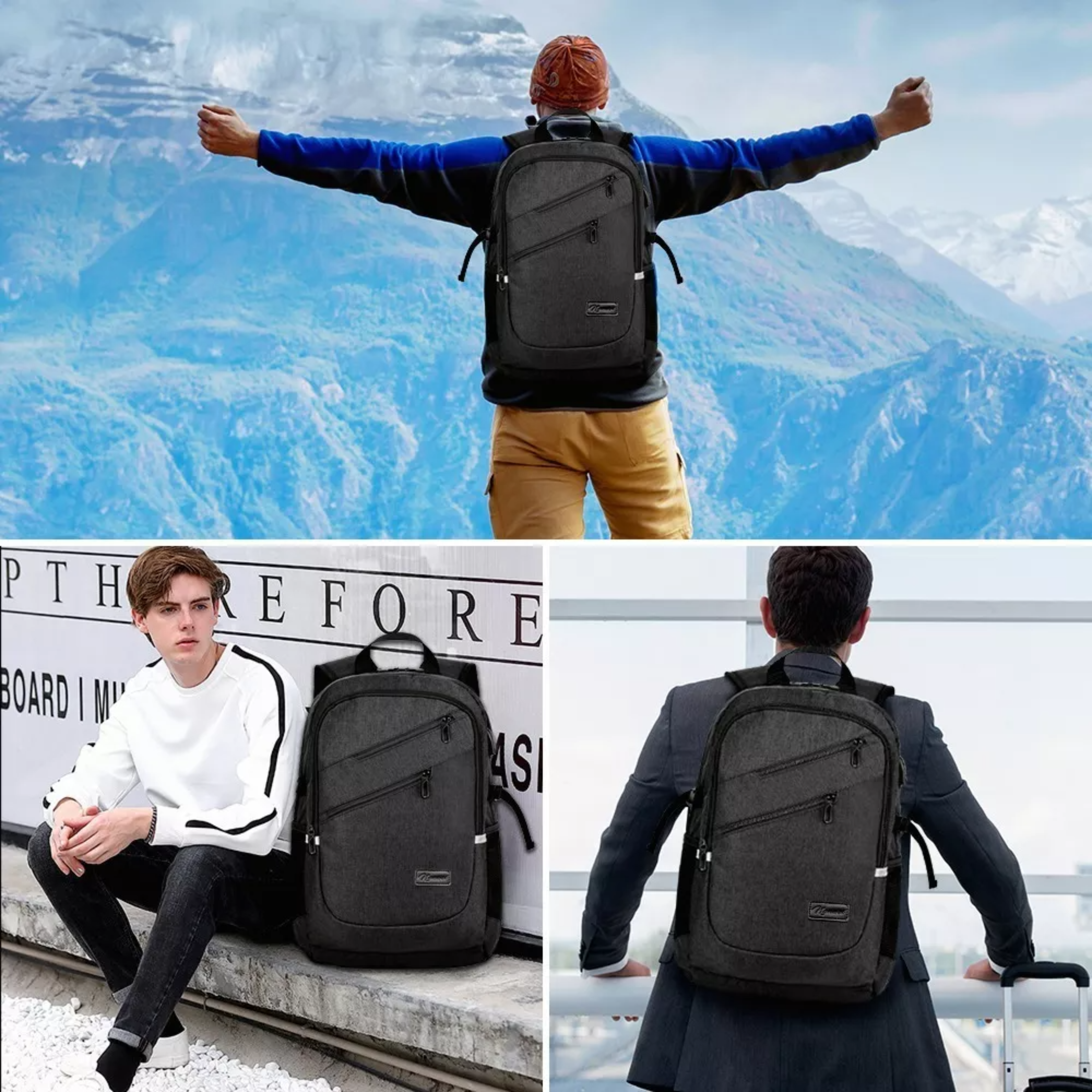 Mochila urbana 8848 BCS-10012 color GRIS OSCURO diseño liso 35L.