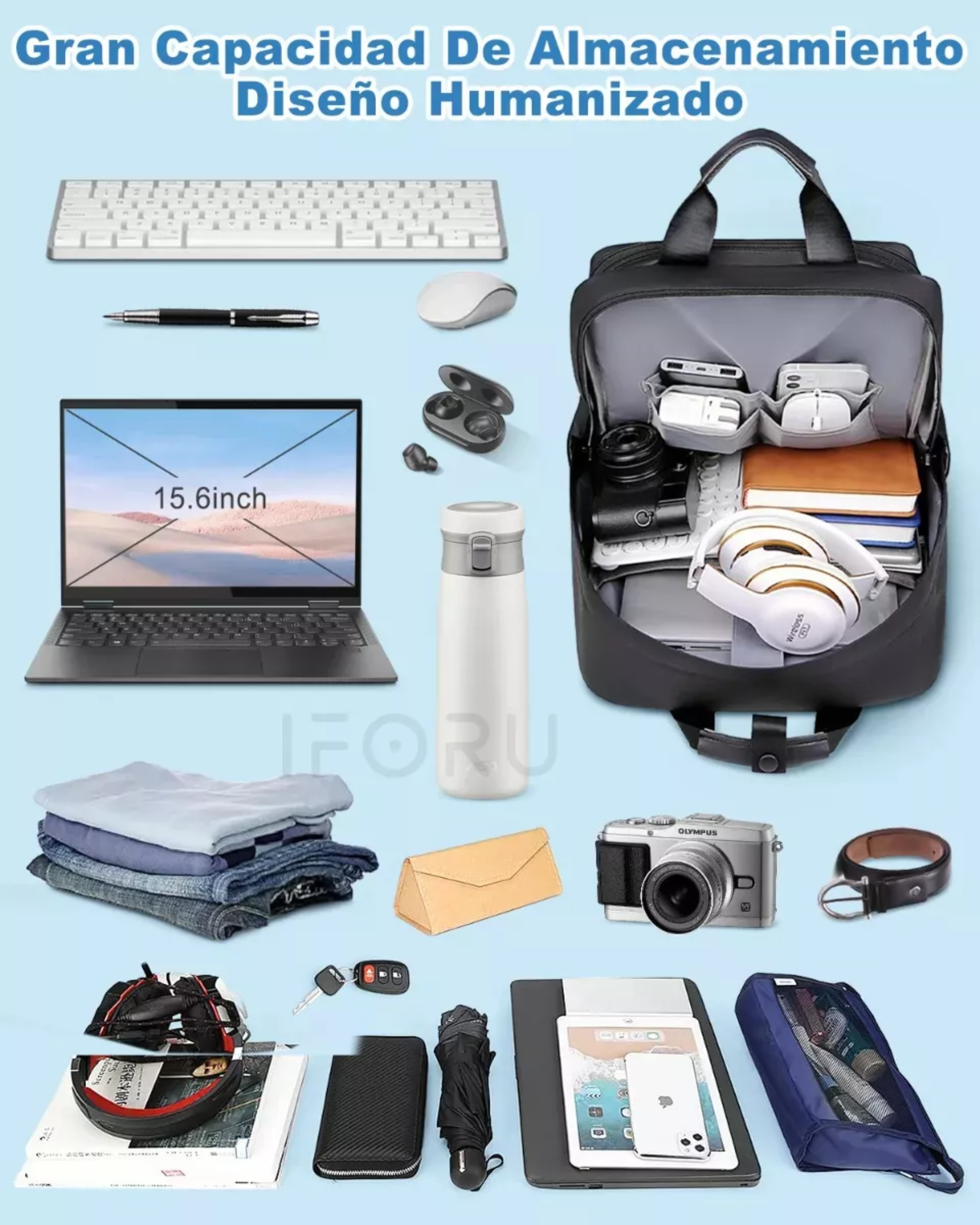 Mochila viaje Iforu Antirrobo Backpack-14N color negro diseño lisa 30L.