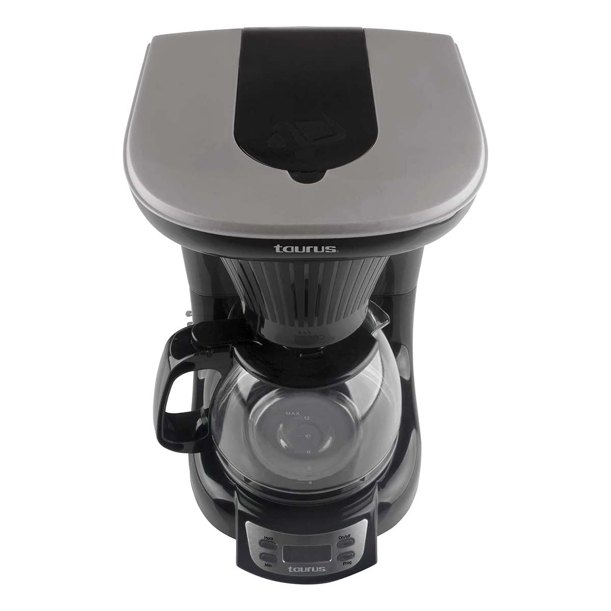 CAFETERA 12 TAZAS PROGRAMABLE VELVET DIGITAL JARRA DE VIDRIO NEGRO TAURUS.
