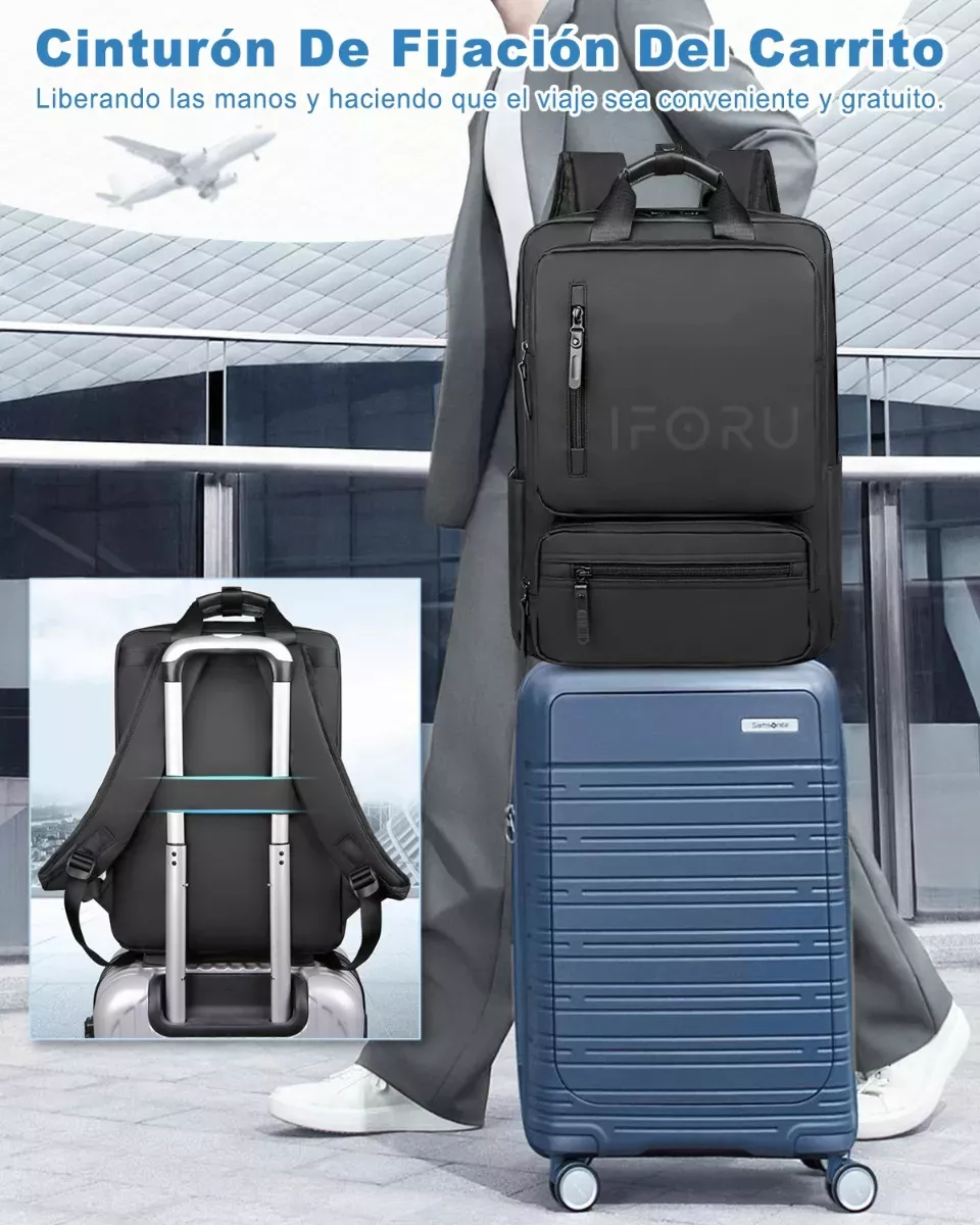 Mochila viaje Iforu Antirrobo Backpack-14N color negro diseño lisa 30L.