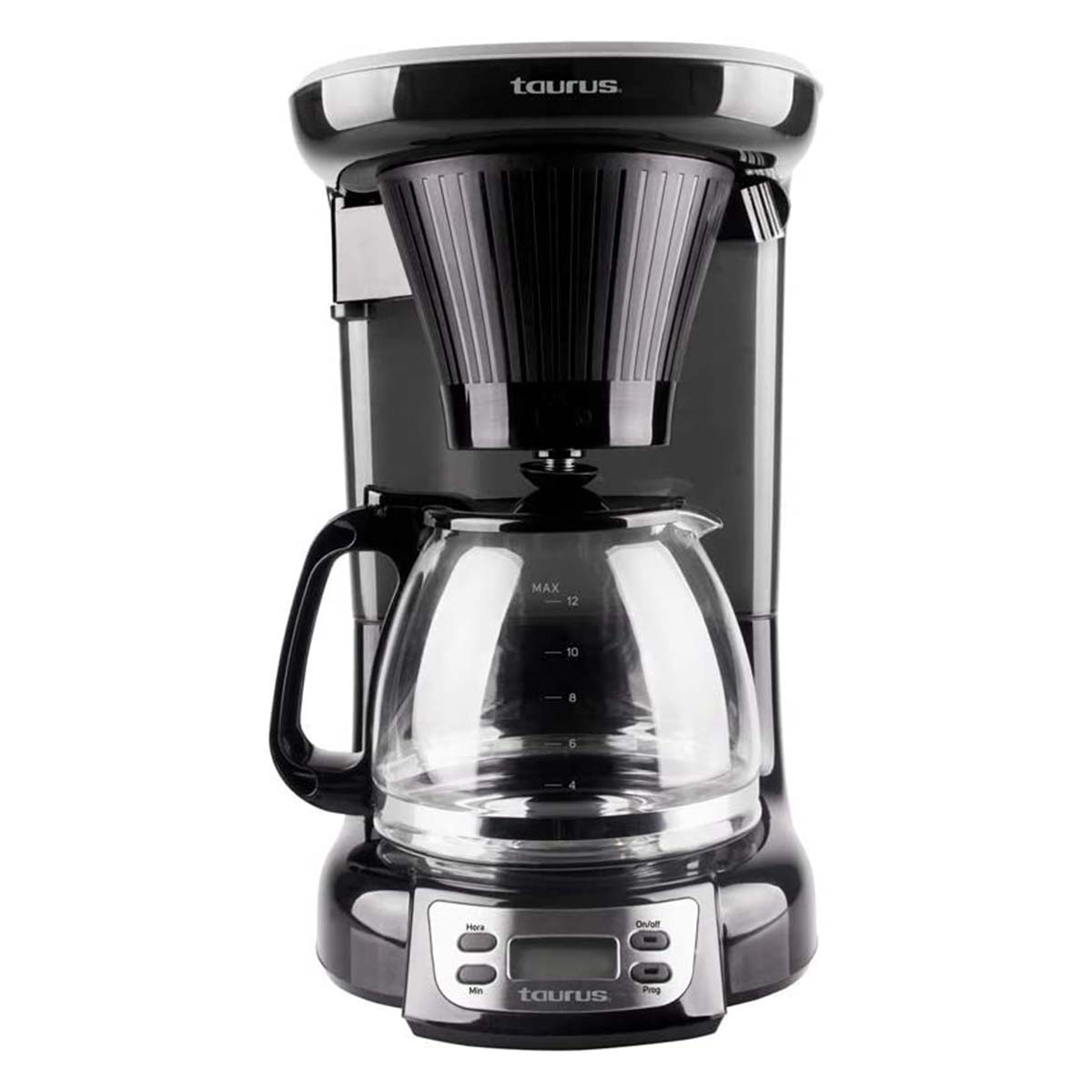 CAFETERA 12 TAZAS PROGRAMABLE VELVET DIGITAL JARRA DE VIDRIO NEGRO TAURUS.
