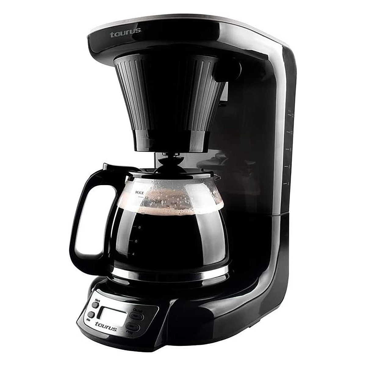 CAFETERA 12 TAZAS PROGRAMABLE VELVET DIGITAL JARRA DE VIDRIO NEGRO TAURUS.