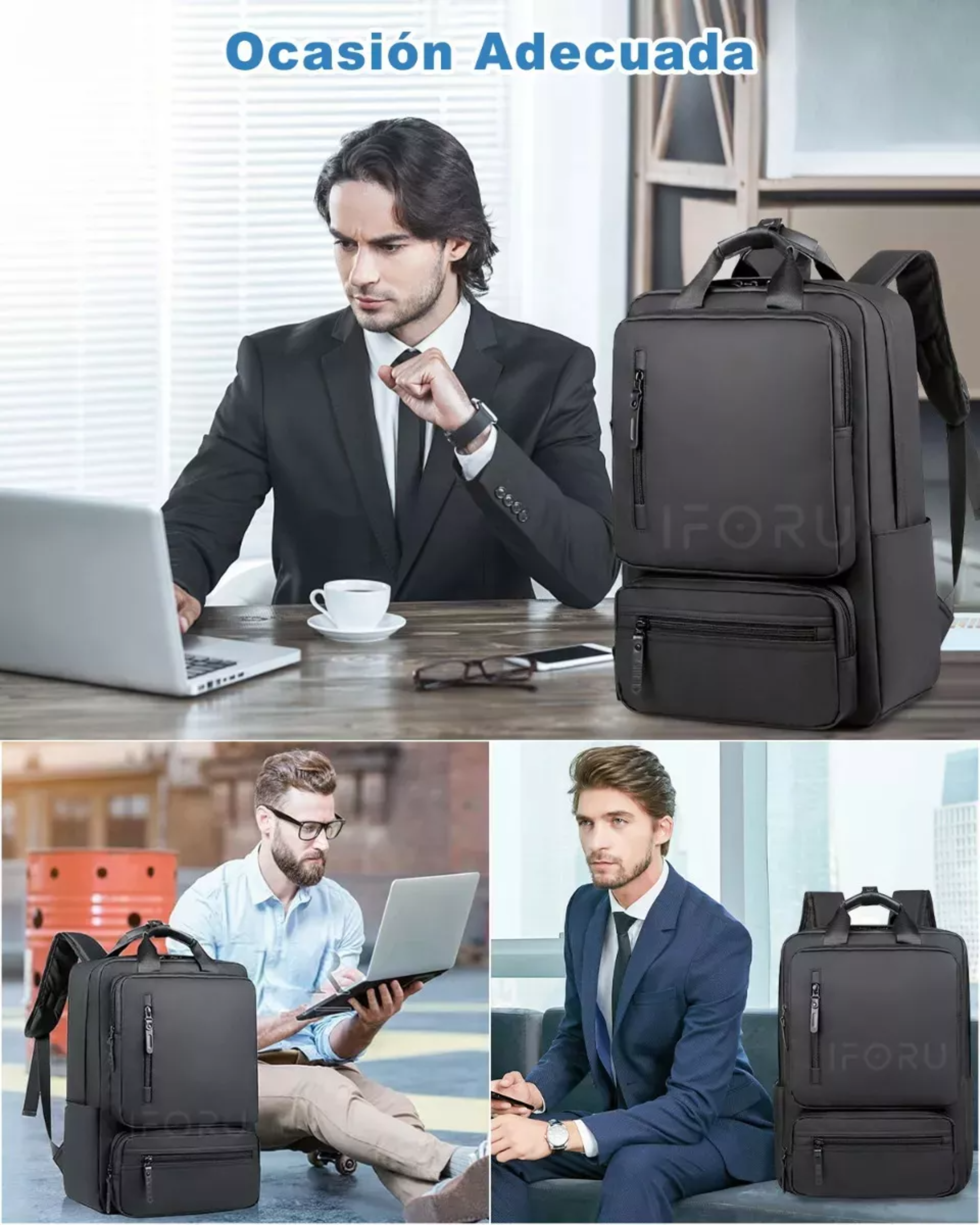 Mochila viaje Iforu Antirrobo Backpack-14N color negro diseño lisa 30L.