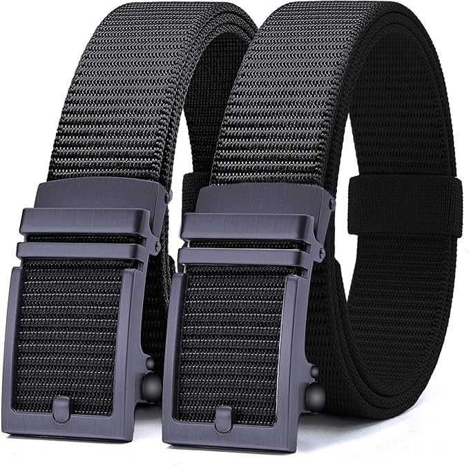 Cinturones para hombre Casual DOXUNGOO Paquete de 2 cinturones de golf, cinturón de trinquete de nailon, ajuste fácil de ajustar.