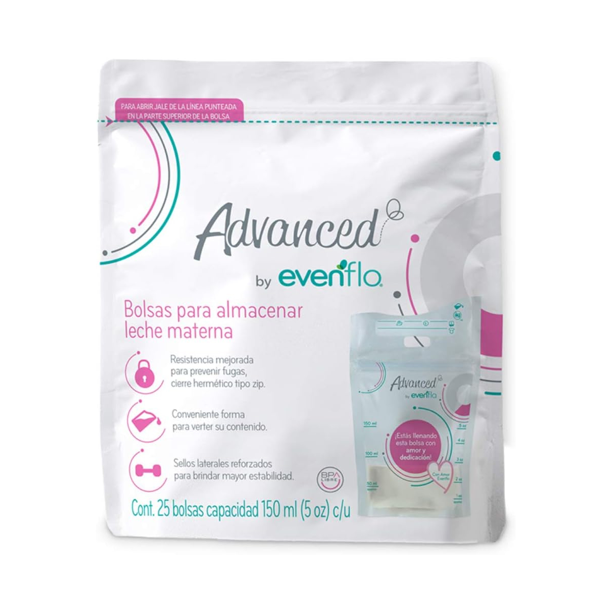 Bolsas Para Almacenar Leche Materna Evenflo 5oz 25pz.