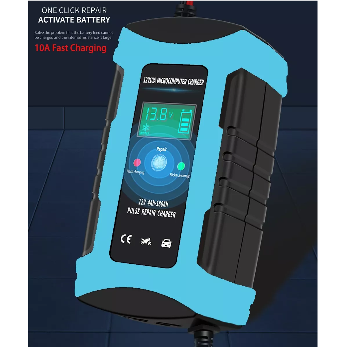 Cargador De Batería De Coche Moto Inteligente 12v 10a Azul