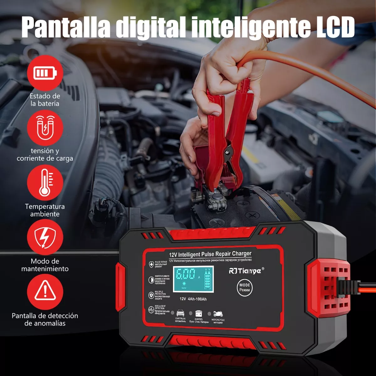 Cargador De Batería De Coche Y Moto Portátil, Arrancador 12v