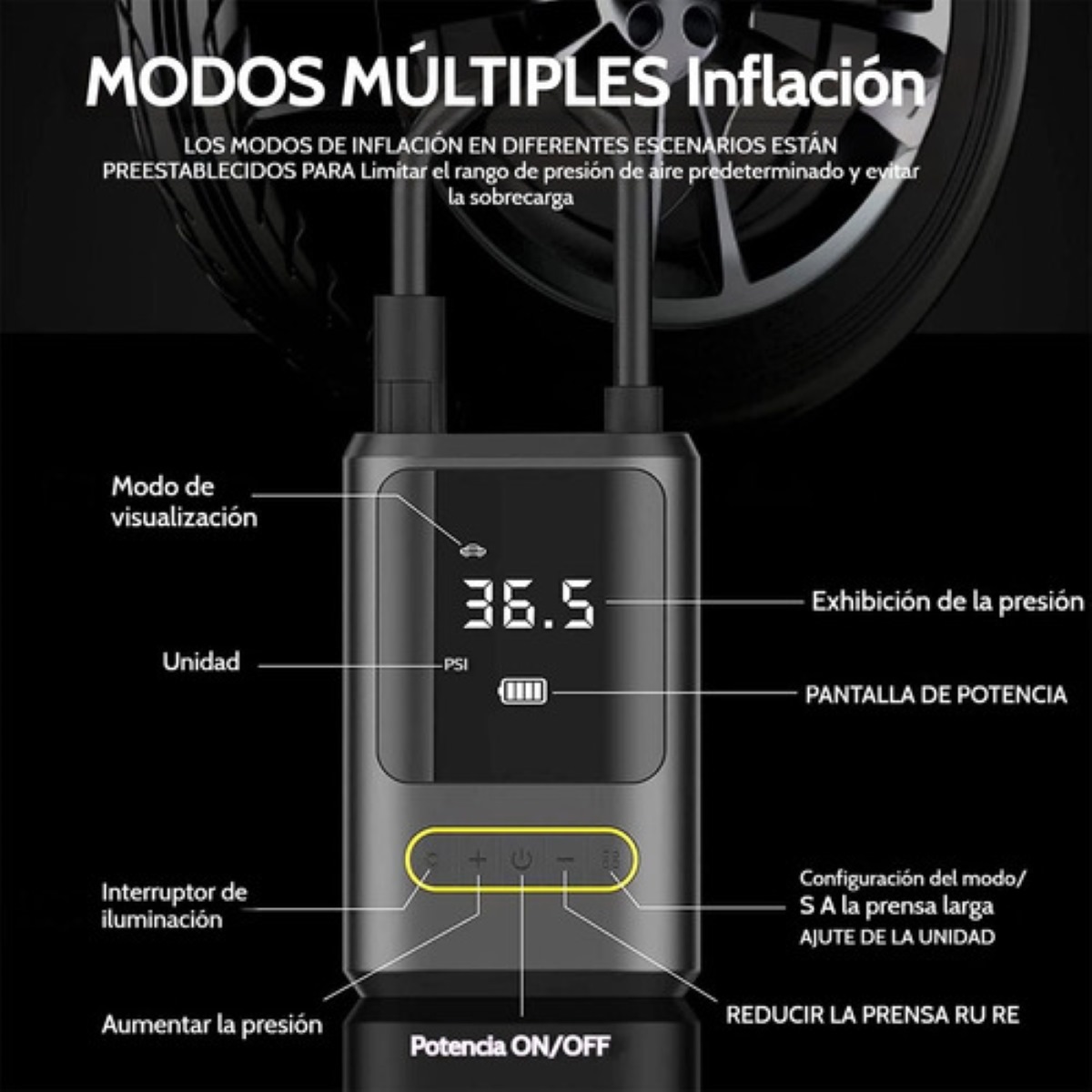 Compresor De Aire Portatil 80w Inflador De Llantas Bomba Air