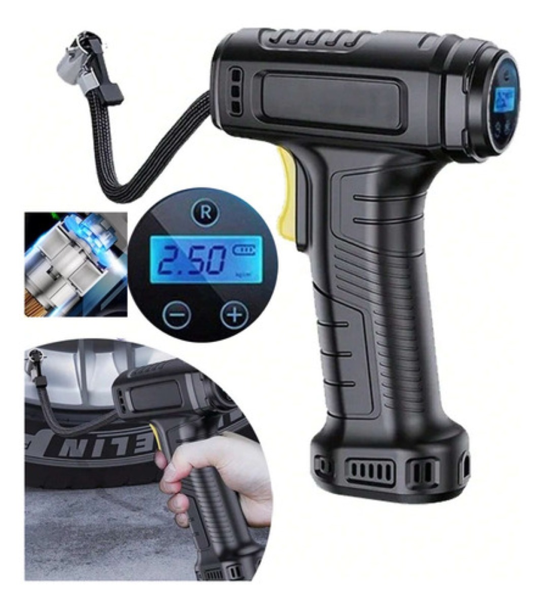 Compresor Inflador Bomba Aire Llantas Portatil 12v Auto Lcd