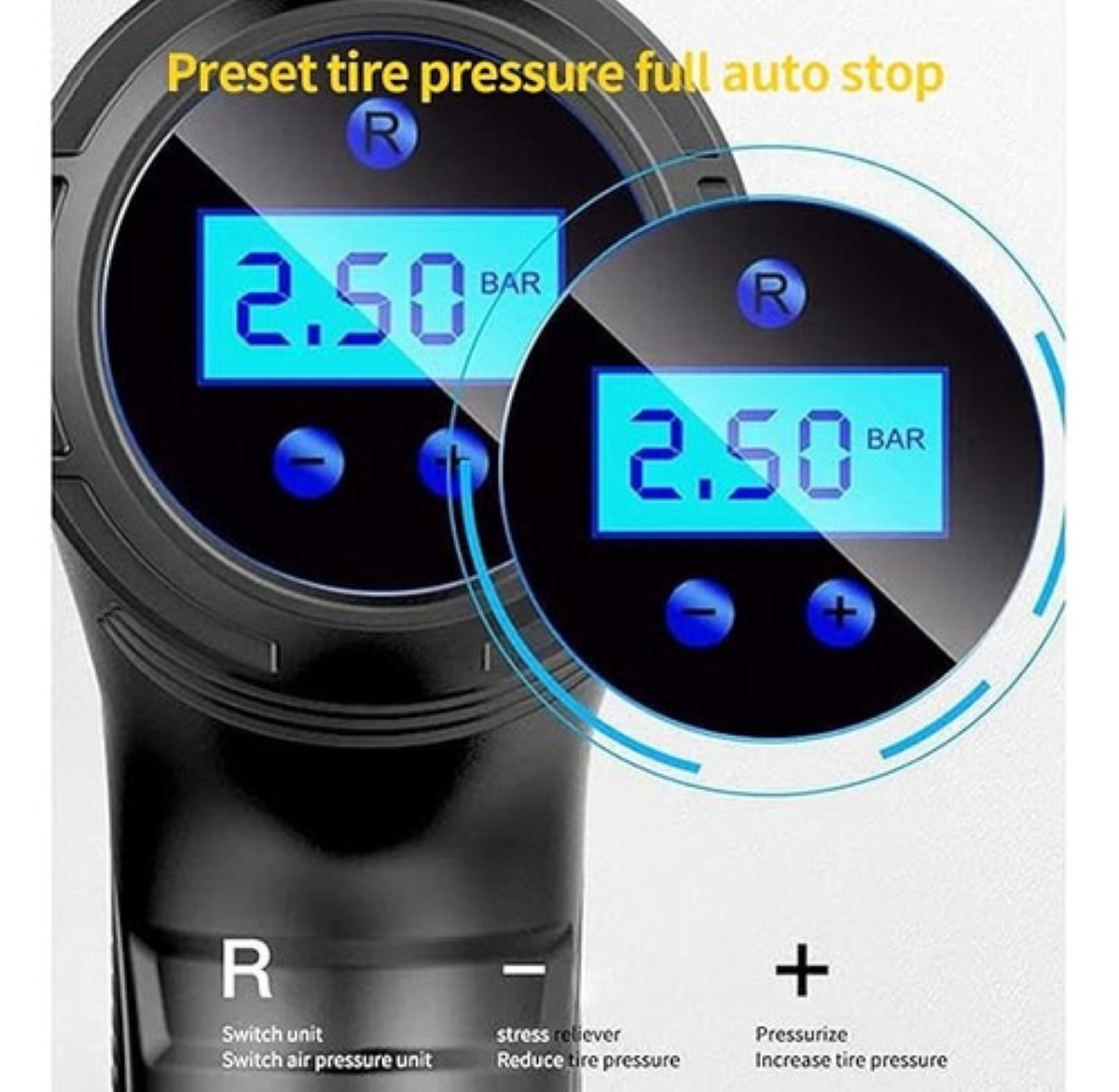 Compresor Inflador Bomba Aire Llantas Portatil 12v Auto Lcd