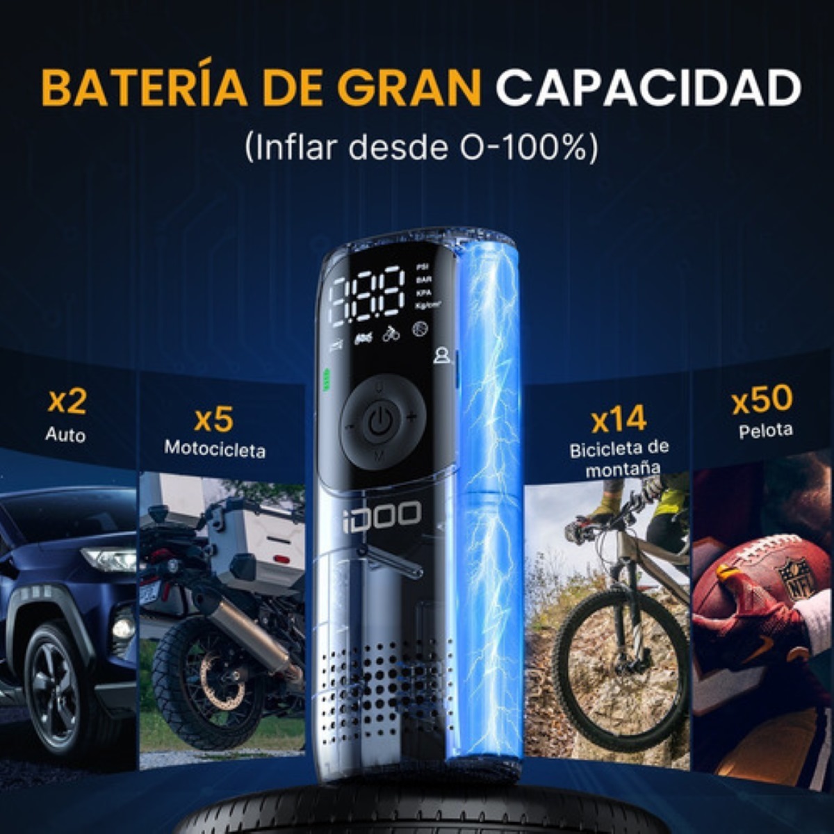 Bomba Inflador Aire Eléctrica Portátil Llanta Auto Bicicleta