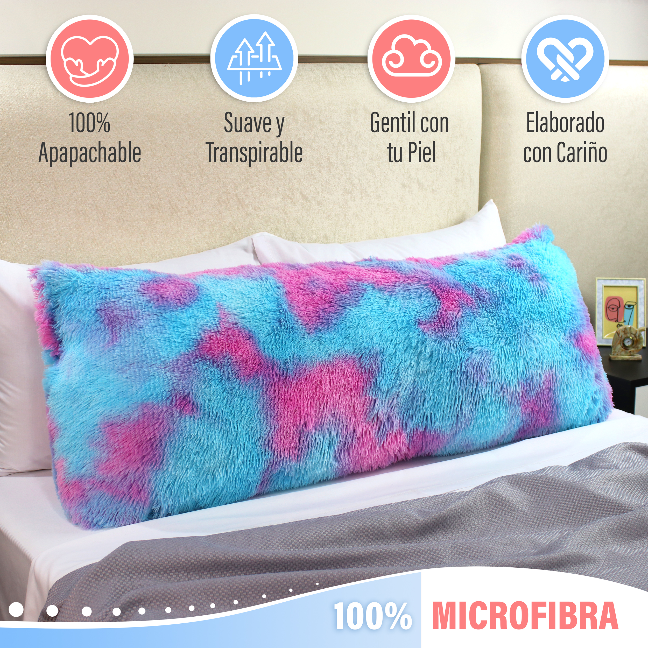 Almohada Abrazable Chicle, Extra Larga Cómoda Super suave.
