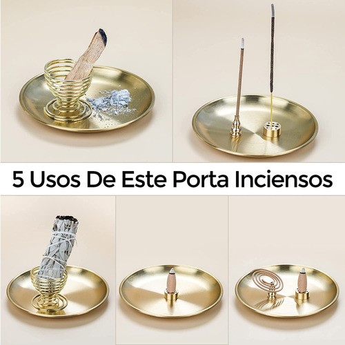 "4 In 1 Quemador De Incienso Y Porta Palo Santo Con Cenicero Dorado Blanco "