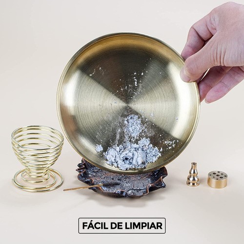 "4 In 1 Quemador De Incienso Y Porta Palo Santo Con Cenicero Dorado Blanco "