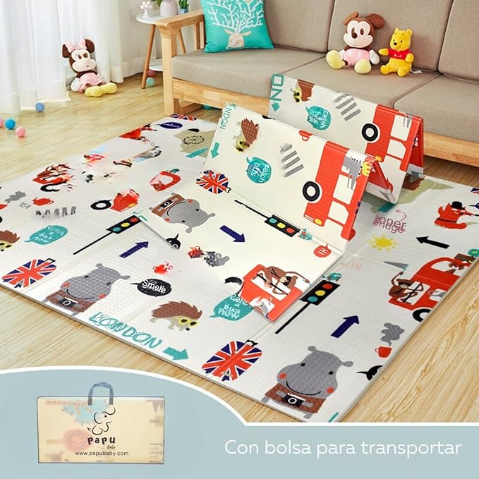 A PAPU BABY Tapete de Juego Plegable 1.50 x 2.00 para Bebés Doble Vista Baby Play Mat (Carretera).