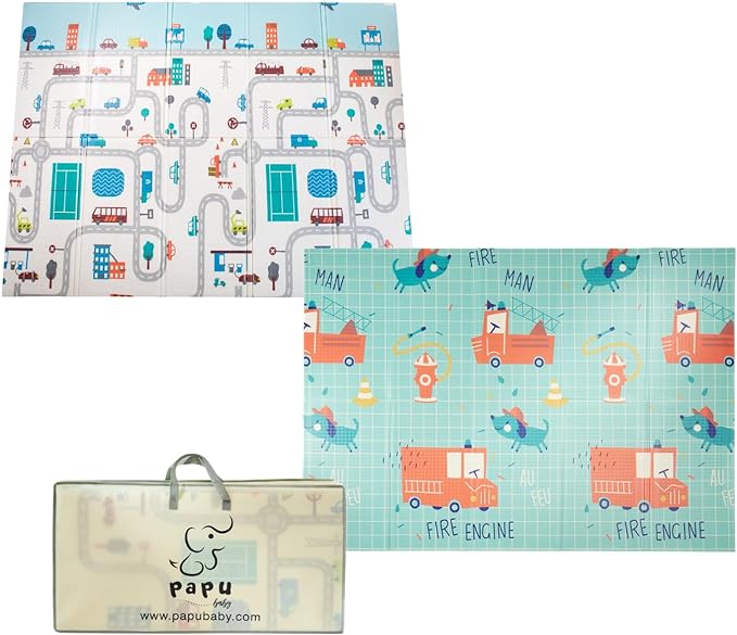A PAPU BABY Tapete de Juego Plegable 1.50 x 2.00 para Bebés Doble Vista Baby Play Mat (Carretera).