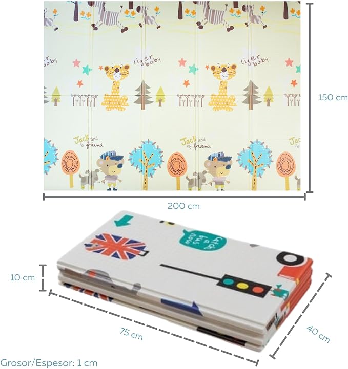 A PAPU BABY Tapete de Juego Plegable 1.50 x 2.00 para Bebés Doble Vista Baby Play Mat (Carretera).