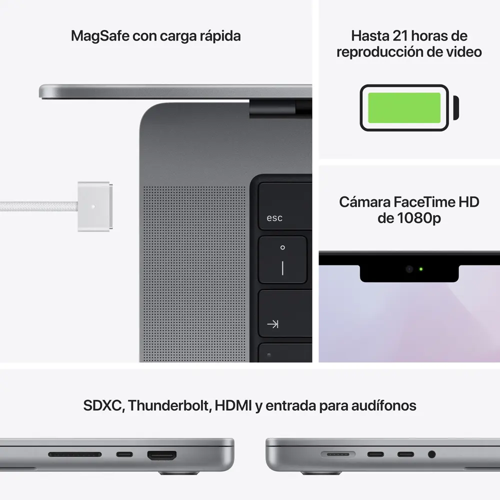 MacBook Pro 16 Pulgadas Chip M1 Pro Cpu 10 Gpu 16 16Gb Ram 512 GB Gris Espacial.