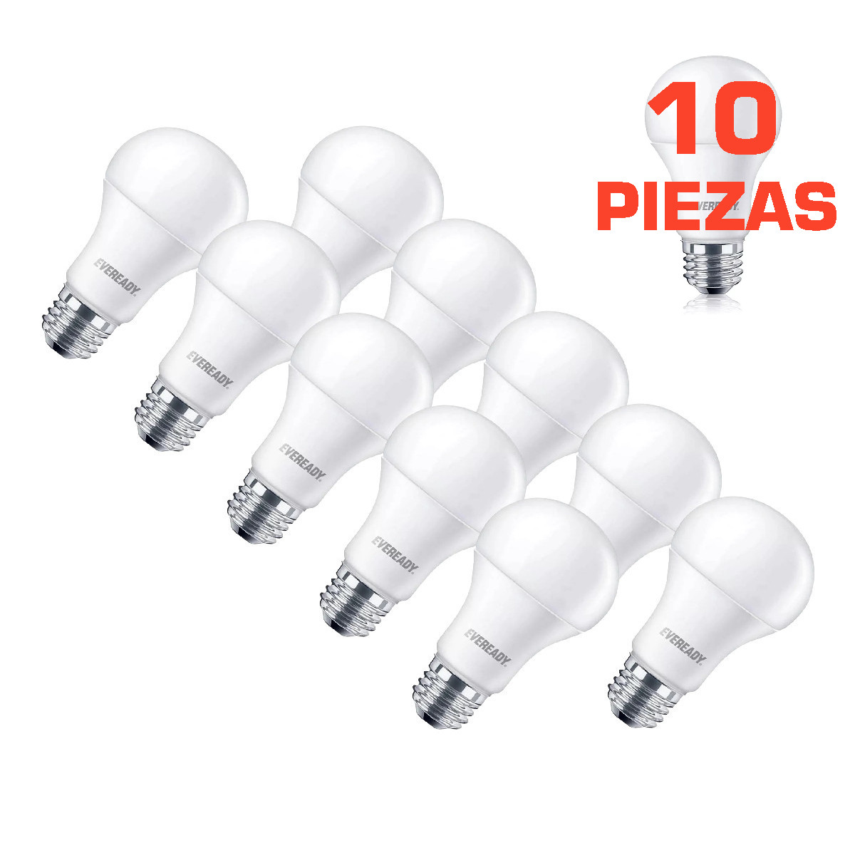 10 Focos Led Eveready ahorrador 8W 800 Lúmenes luz Blanca.