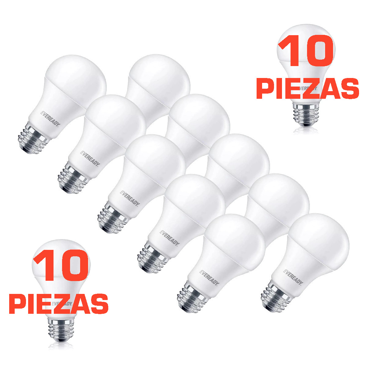 10 Focos Led Eveready ahorrador 8W 800 Lúmenes luz Blanca.