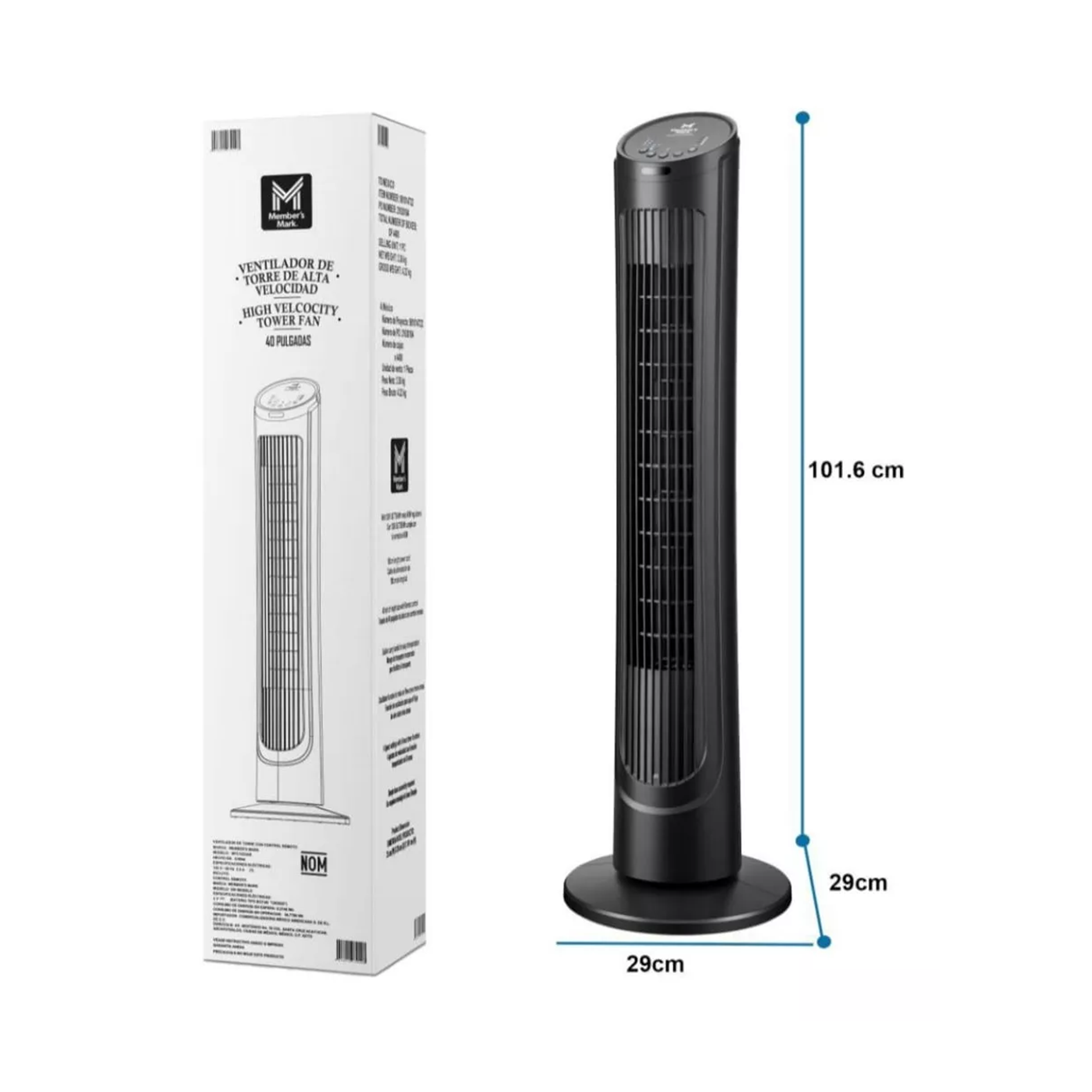 Ventilador de Torre de 40'' con 4 Velocidades, Temporizador y Control Remoto.