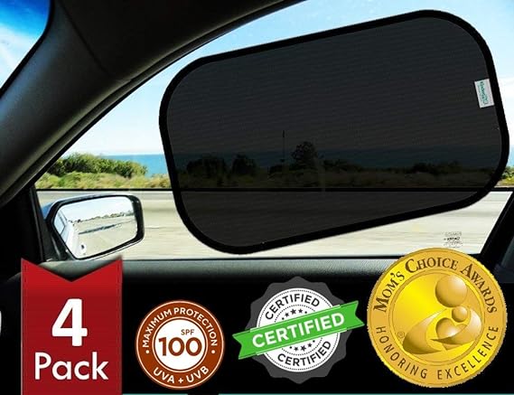 kinder Fluff - Parasol para Ventana de Coche (4 PCs): Único Protector Solar Bebe Certificado de Coche Que ha demostrado Bloquear el 99,95% de los Rayos UV - Premio de Oro Mom'S Choice -Standard.