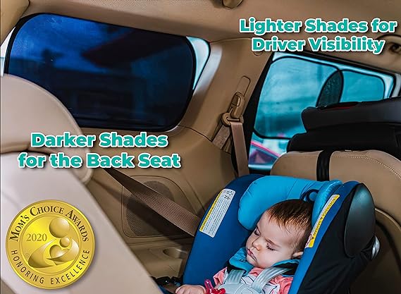 kinder Fluff - Parasol para Ventana de Coche (4 PCs): Único Protector Solar Bebe Certificado de Coche Que ha demostrado Bloquear el 99,95% de los Rayos UV - Premio de Oro Mom'S Choice -Standard.