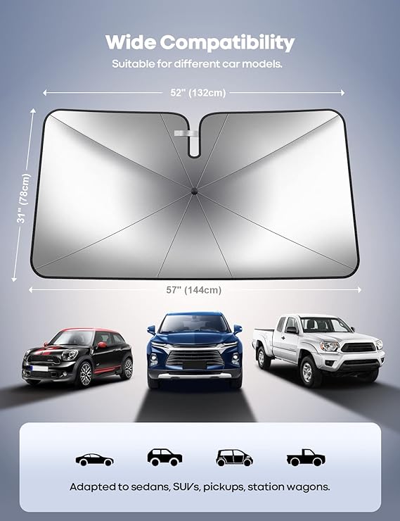 Lamicall Windshield Sun Shade Umbrella Parasol para Auto Parabrisas - [5 Capas de Revestimiento Anti UV] 52"x31" Plegable Cubre Sol para Auto Carro, Sombrilla para Auto, para Auto Sedan, SUV.