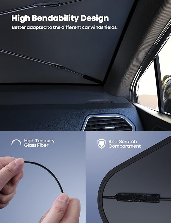 Lamicall Windshield Sun Shade Umbrella Parasol para Auto Parabrisas - [5 Capas de Revestimiento Anti UV] 52"x31" Plegable Cubre Sol para Auto Carro, Sombrilla para Auto, para Auto Sedan, SUV.