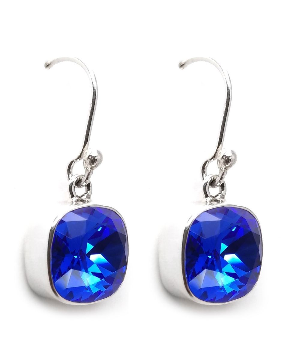Juego de collar y aretes color Azul Zvezda caucho y plata .925 corte Cushion