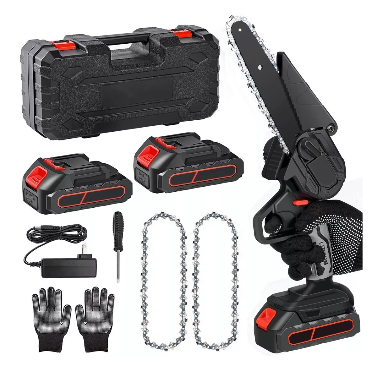Mini Motosierra Inalambrica Portatil 6 In Con 2 Baterías Negro