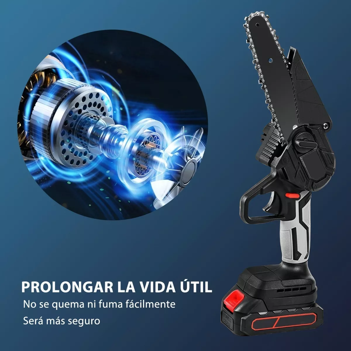Mini Motosierra Inalambrica Portatil 6 In Con 2 Baterías Negro