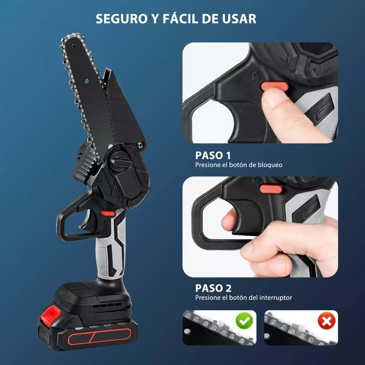 Mini Motosierra Inalambrica Portatil 6 In Con 2 Baterías Negro