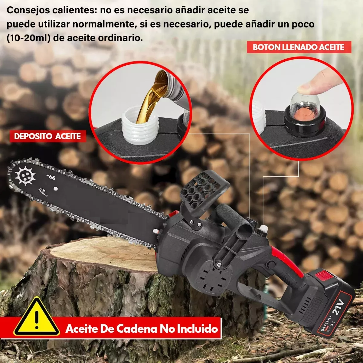 Motosierra eléctrica inalámbrica 1200W 110V Rojo