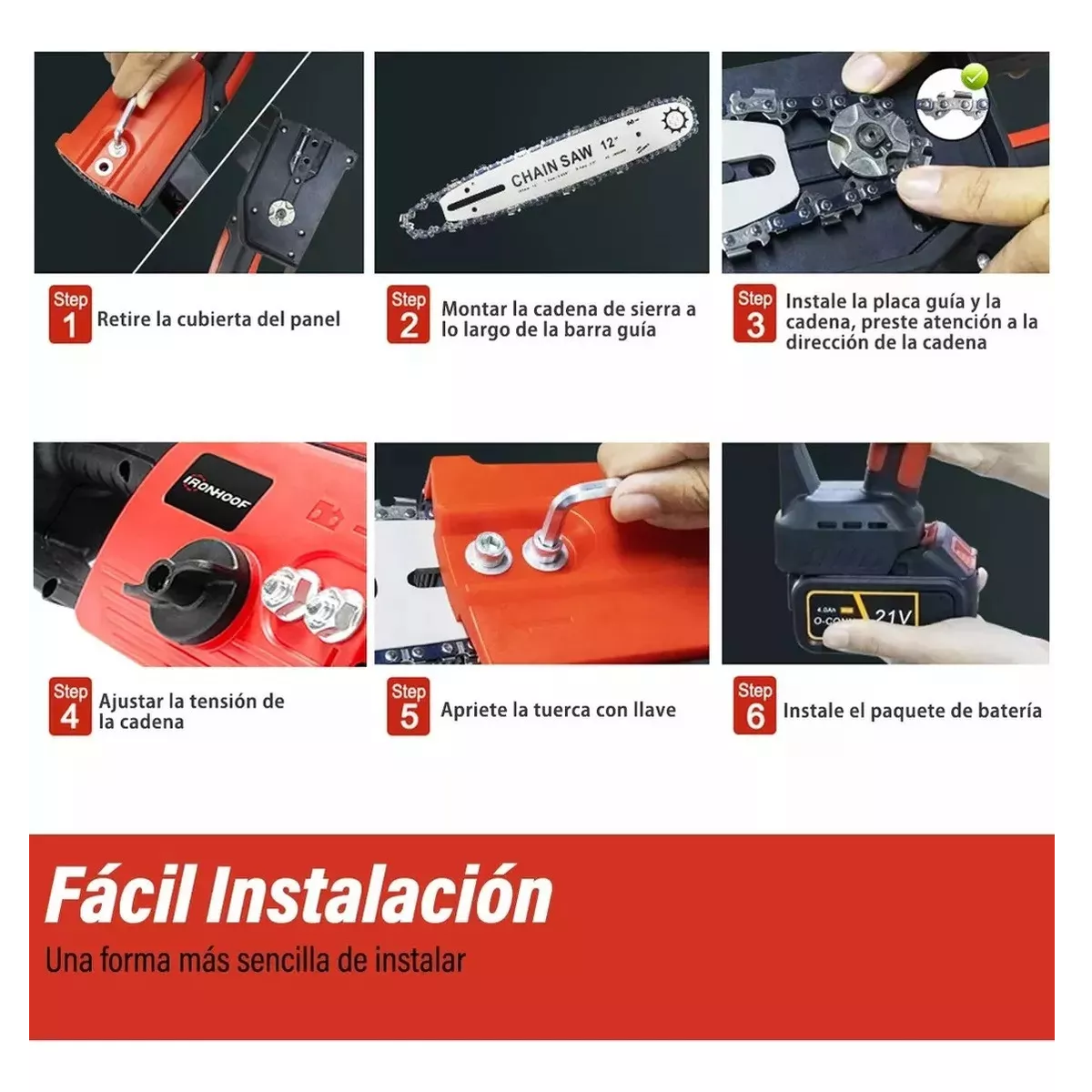 Motosierra eléctrica inalámbrica XMMXF048RB 1200W 21V Rojo