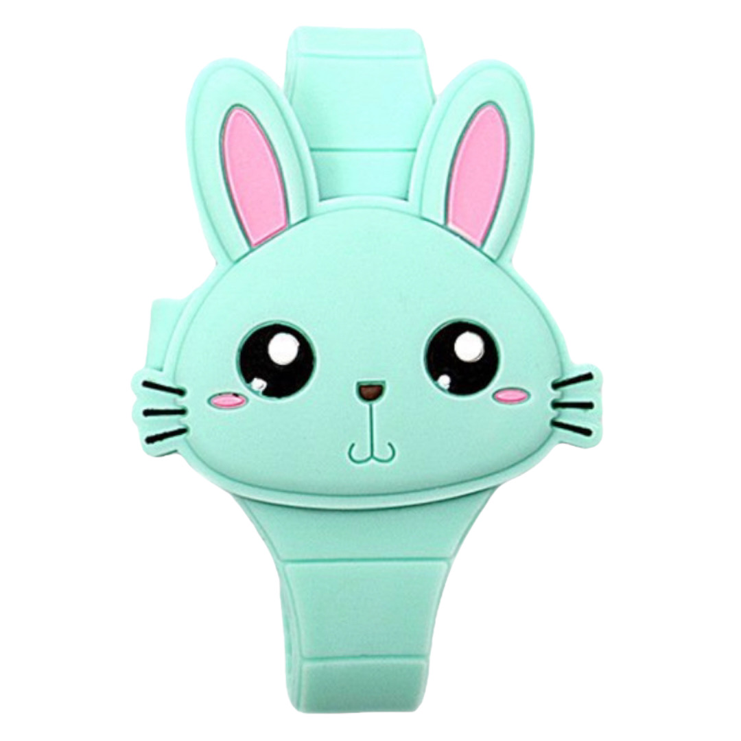 Reloj Infantil Con Tapa De Conejo De Silicon Numeros Led.