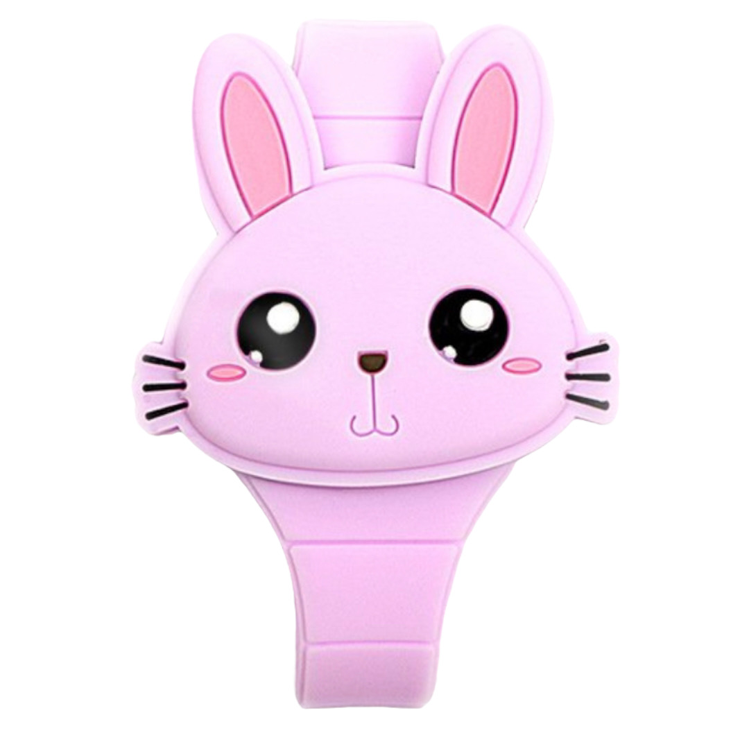 Reloj Infantil Con Tapa De Conejo De Silicon Numeros Led.