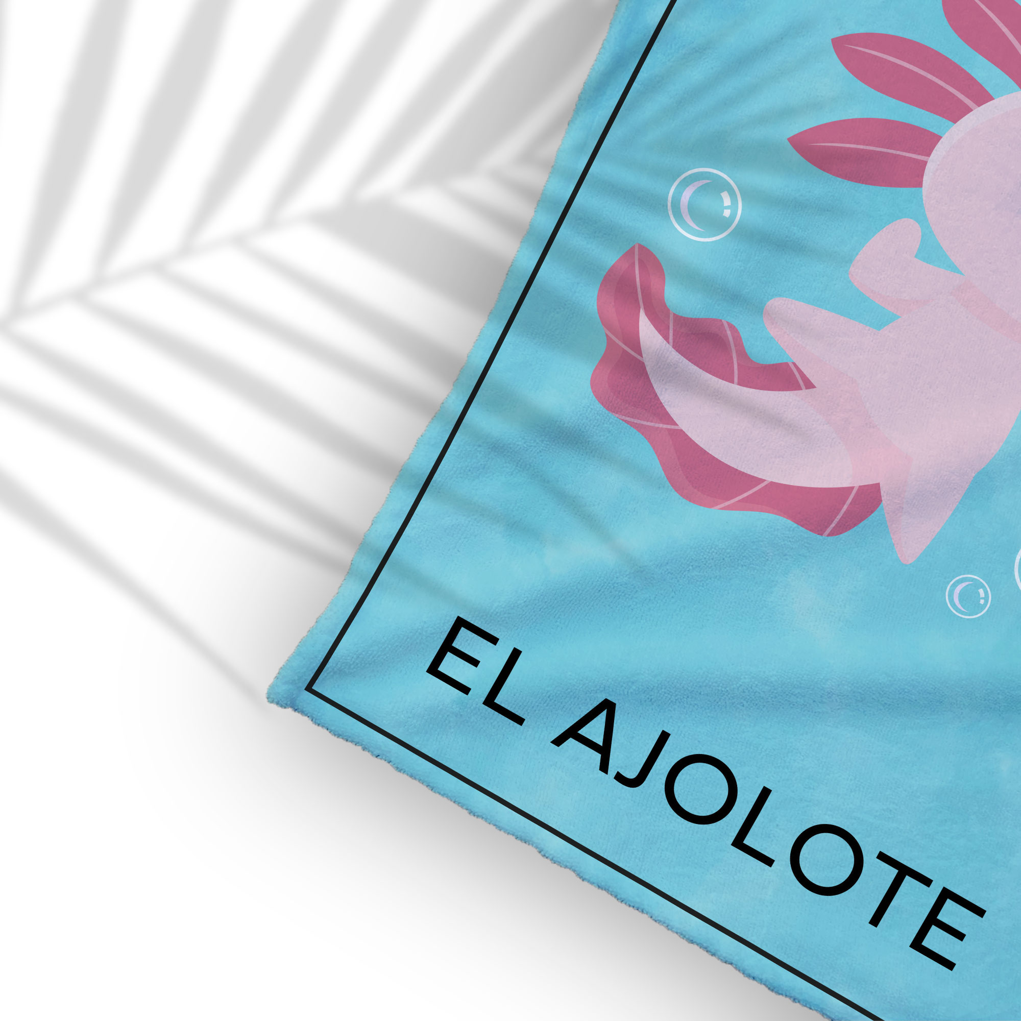 Toalla de Baño Diseño de Carta Ajolote Tipo Lotería Azul Ligera Y Suave Alta Calidad.