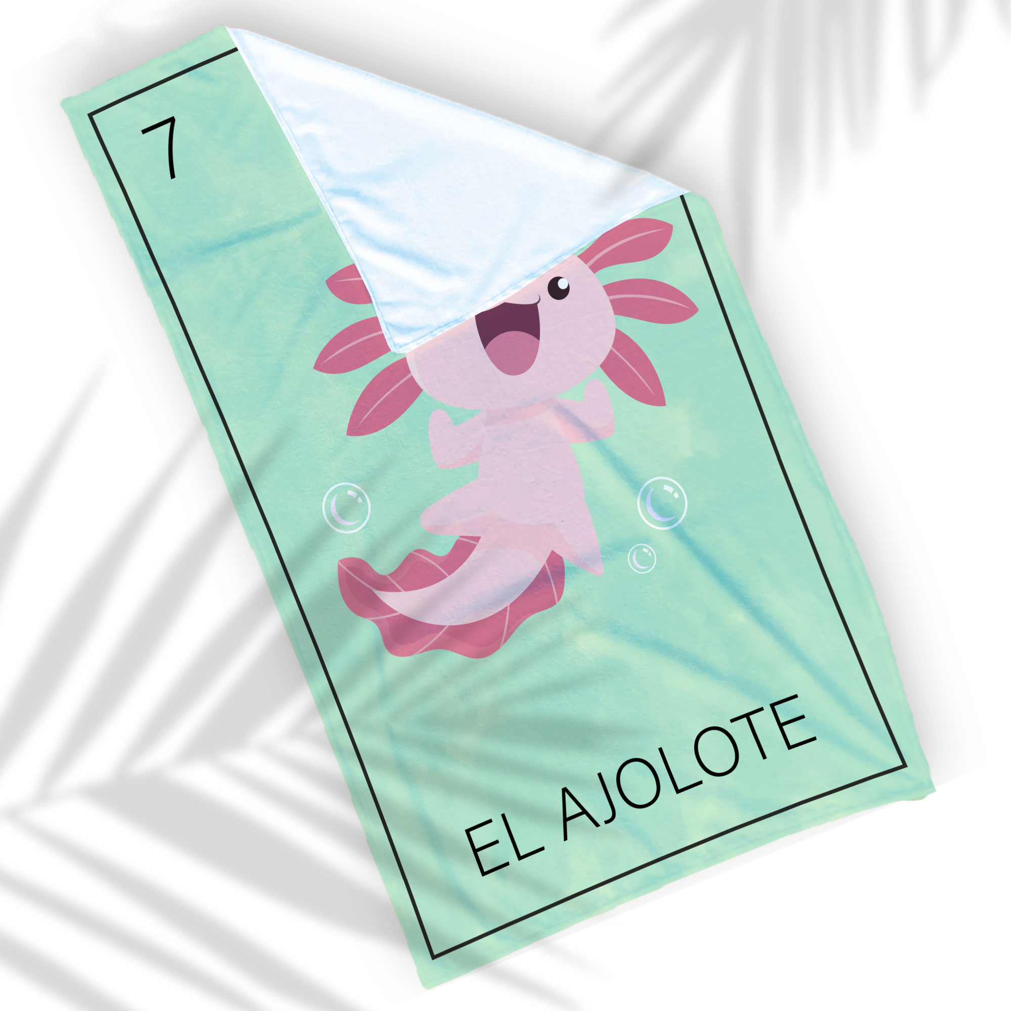 Toalla de Baño Diseño de Carta de Ajolote Tipo Lotería Verde Ligera Y Suave Alta Calidad.