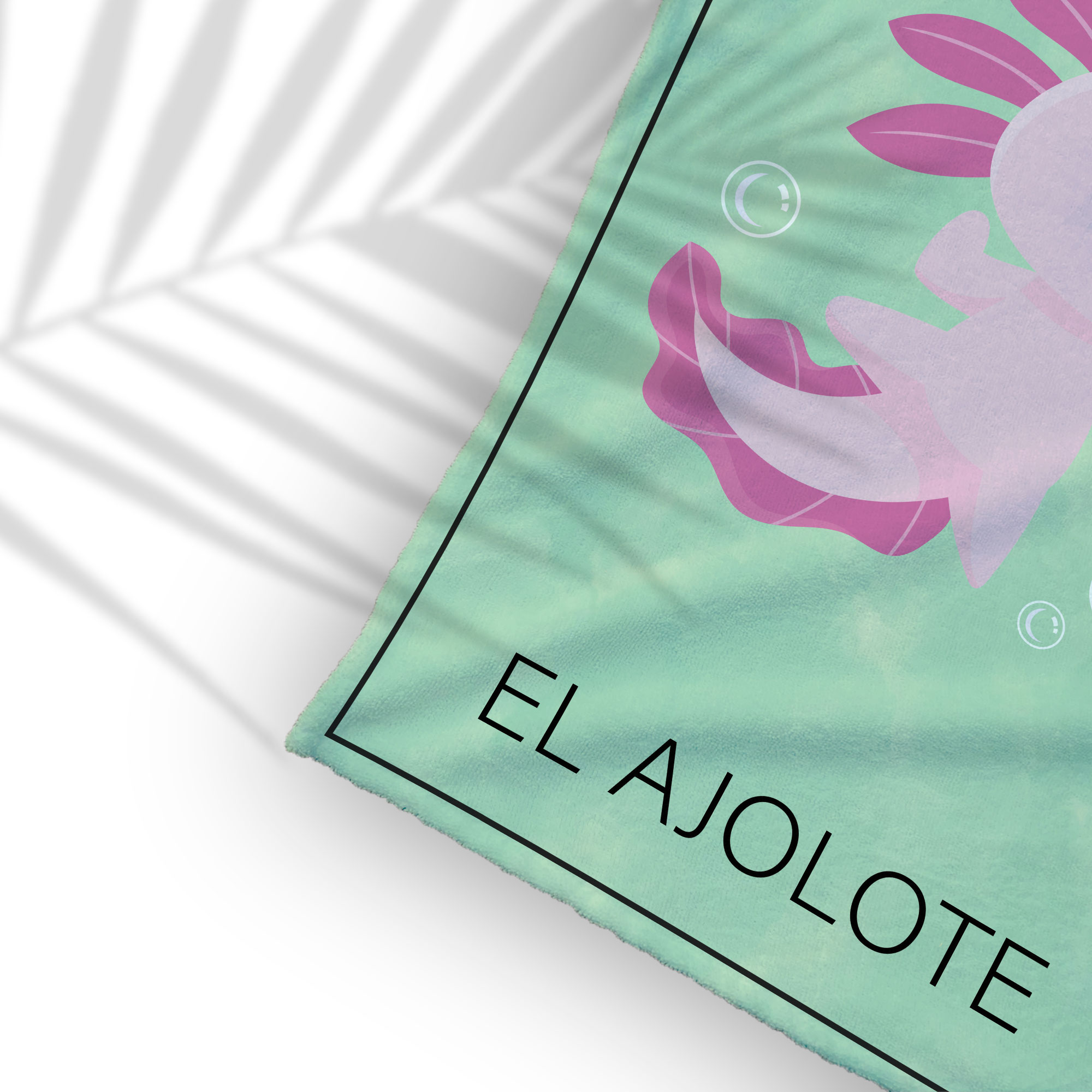 Toalla de Baño Diseño de Carta de Ajolote Tipo Lotería Verde Ligera Y Suave Alta Calidad.